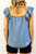 Chambray Ruffle Sleeve Top - Blue