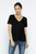 Slubby V Neck Split Center Tee - Black