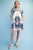 Palm Print Puff Sleeve Dress - Navy