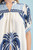 Palm Print Puff Sleeve Dress - Navy