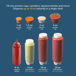 Compatible with portion cups, squeeze bottles, and more. Ensure the container opening is at least 1.25 inches (31.75 mm) in diameter for proper dispensing.