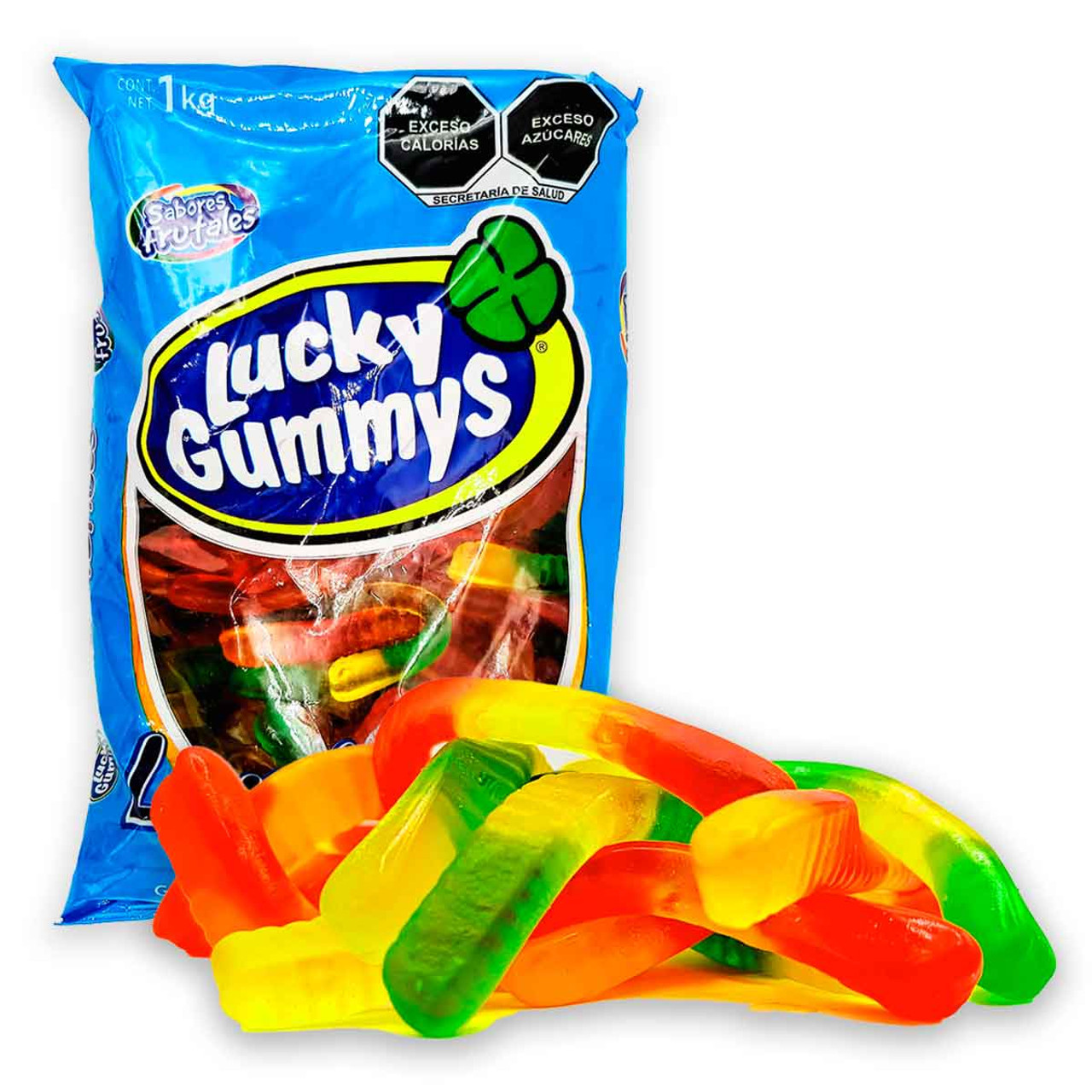 Bag full of delicious and neon colorfull jelly gummies in the shape of little worms.