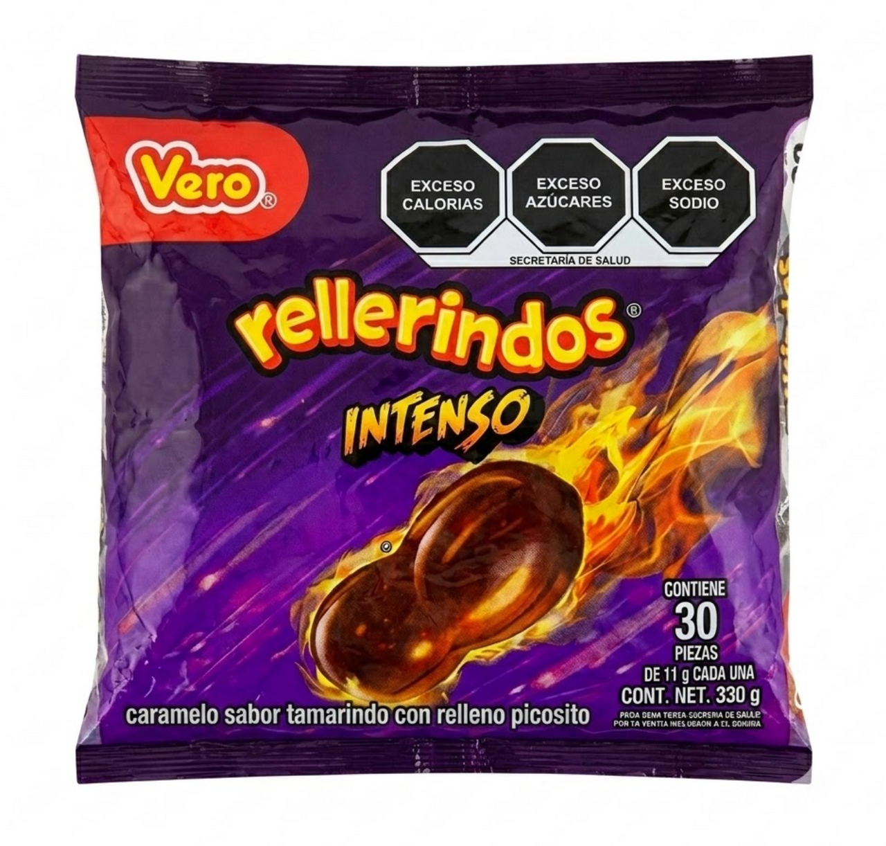 Turn up the heat with Vero Rellerindo Intenso! This classic Mexican candy features a sweet and tart tamarind hard shell with a fiery, spicy center. 30ct bag.