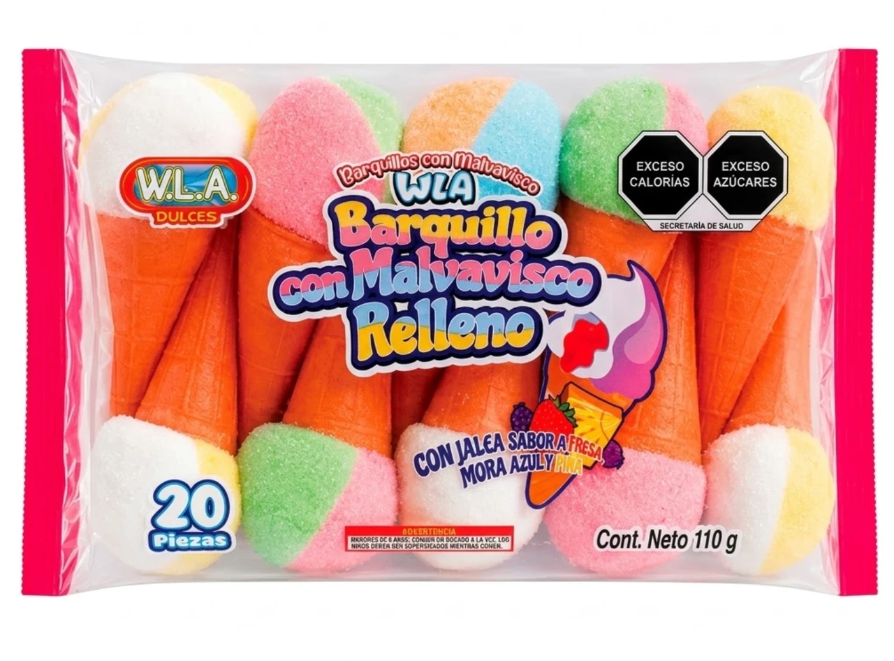 Barquillo Multisabor Relleno - Marshmallow Wafer cone with liquid filling - 20pc