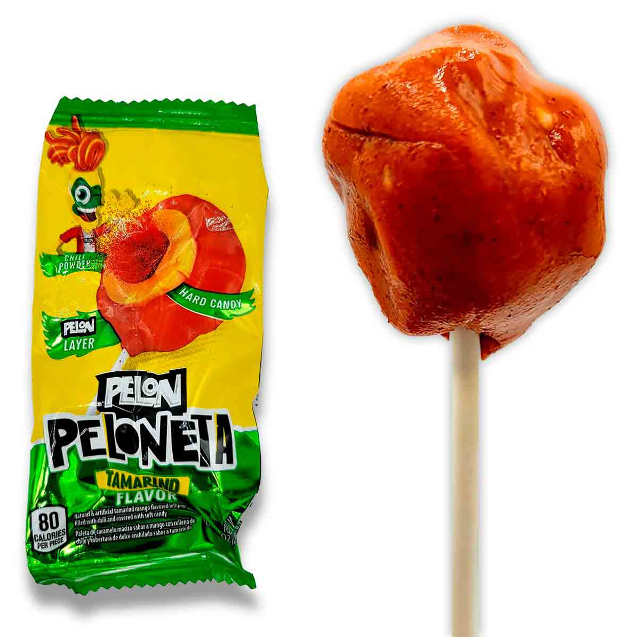 Lorena Pelon Peloneta is a delicious soft lollipop made of a tamarind/mango  flavored mixture and a rich hot chilli. 