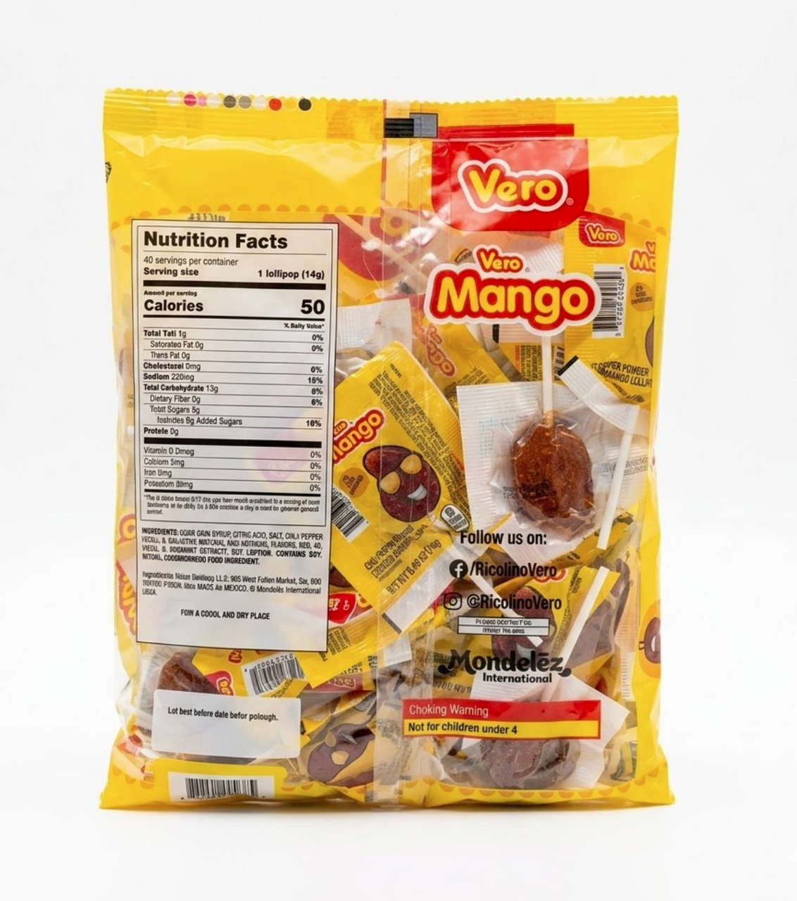Vero Mango Paleta con Chile Spicy Mango Lollipop - 40 Pieces