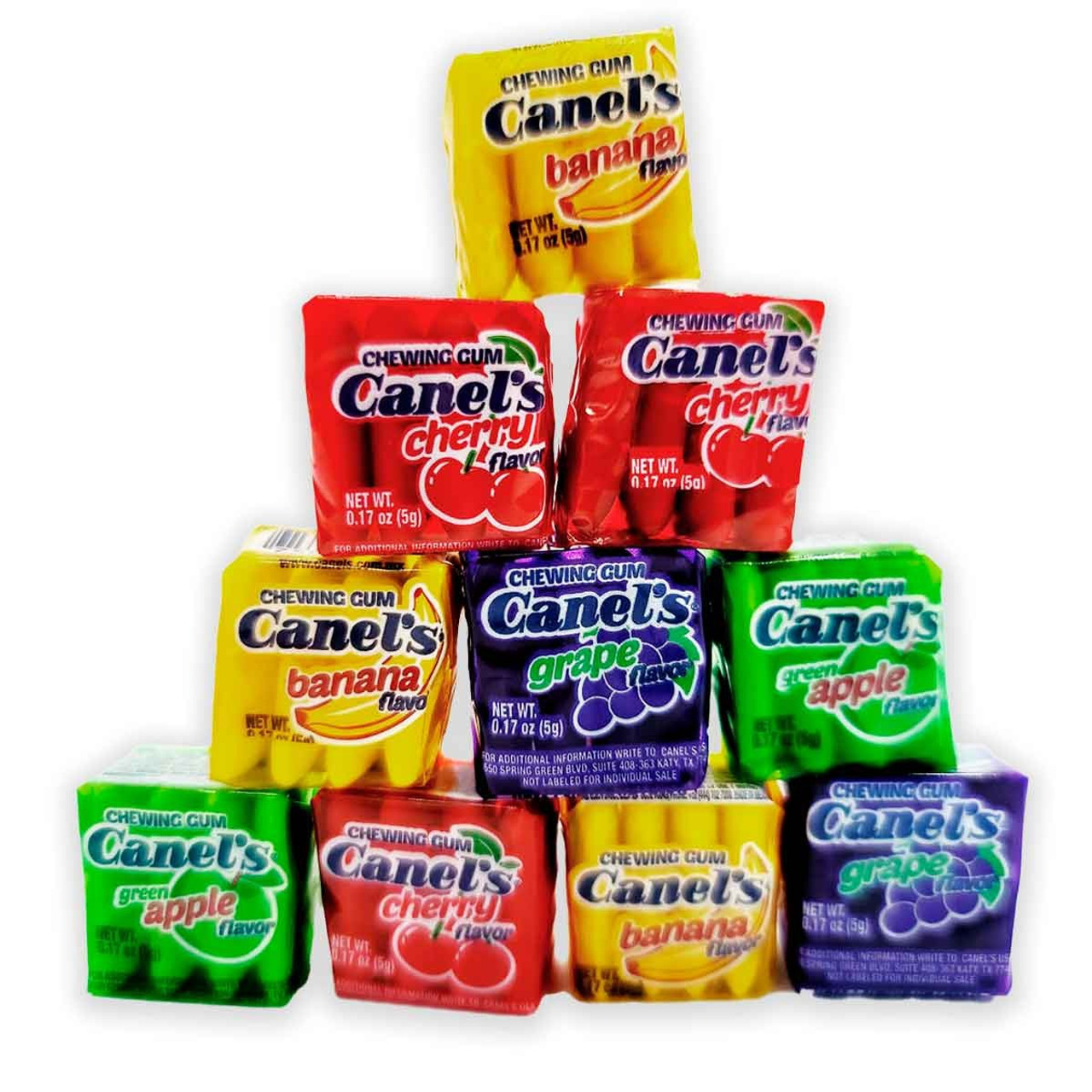  Canel's are assorted gums that come in a fun pack with 4 delicious different flavors such as banana, grape, cherry and green apple. 