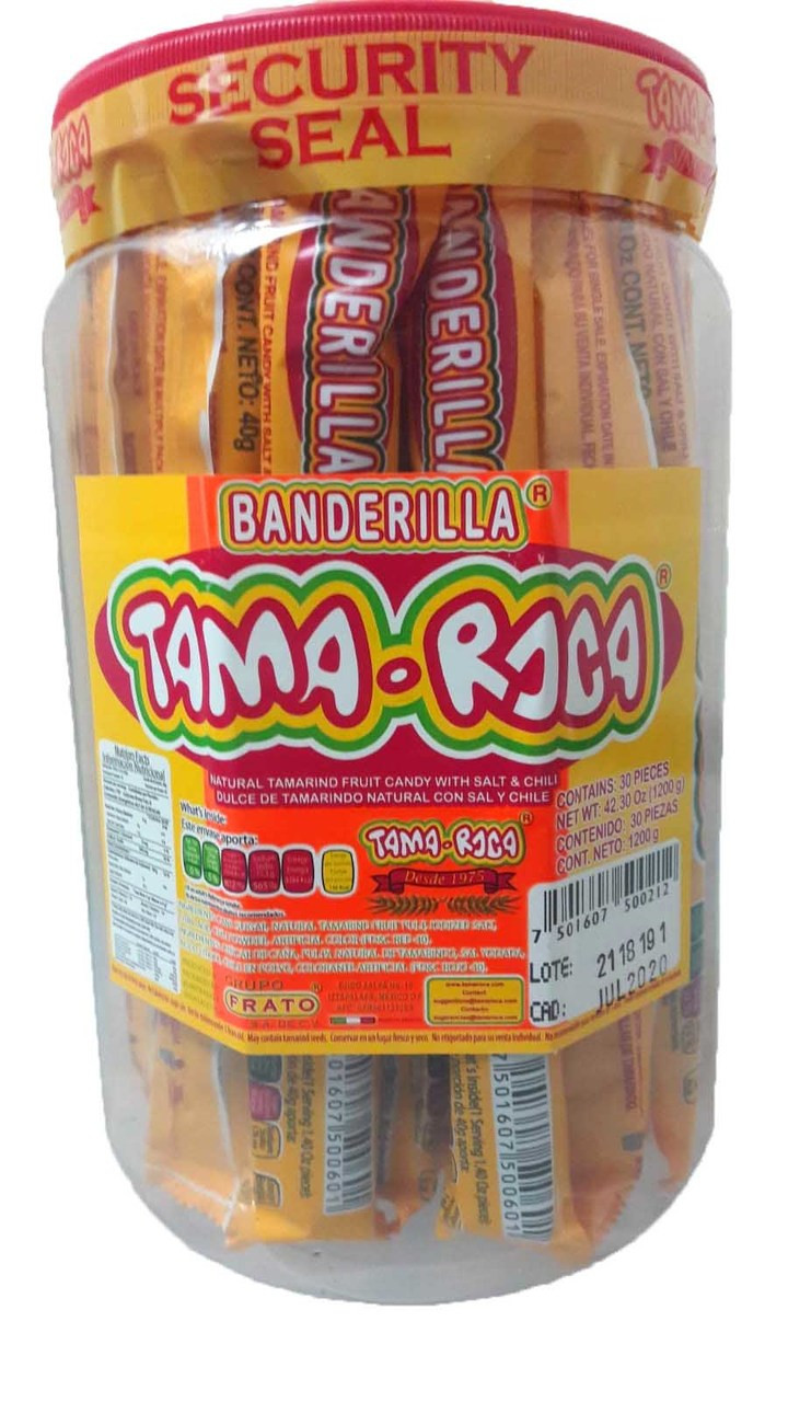 Banderilla Tama Roca is a stick with a delicious cover of flavors such as natural tamarind fruit, salt and chili. It has a soft texture and a touch of sweetness and is perfect on his own or with different snacks and drinks. 