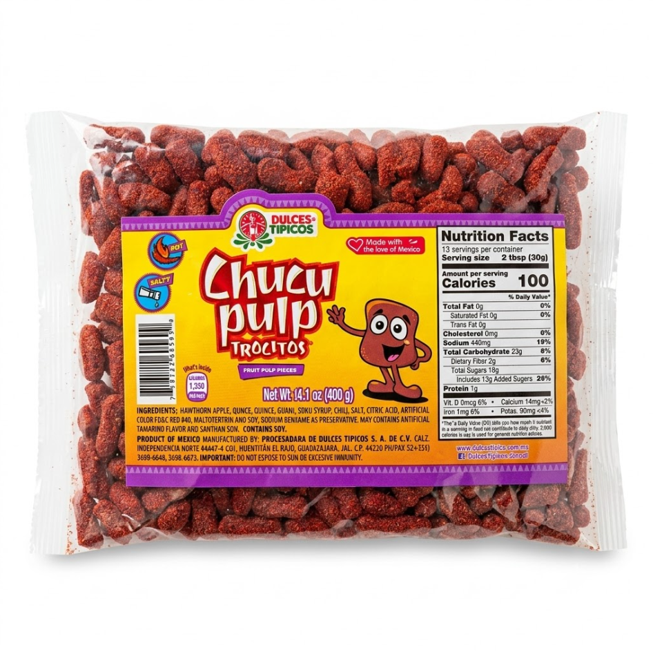 Delicious and spicy snack that comes in small pieces full of a really tasty and spicy fruit pulp mixed with salt and hot chili.