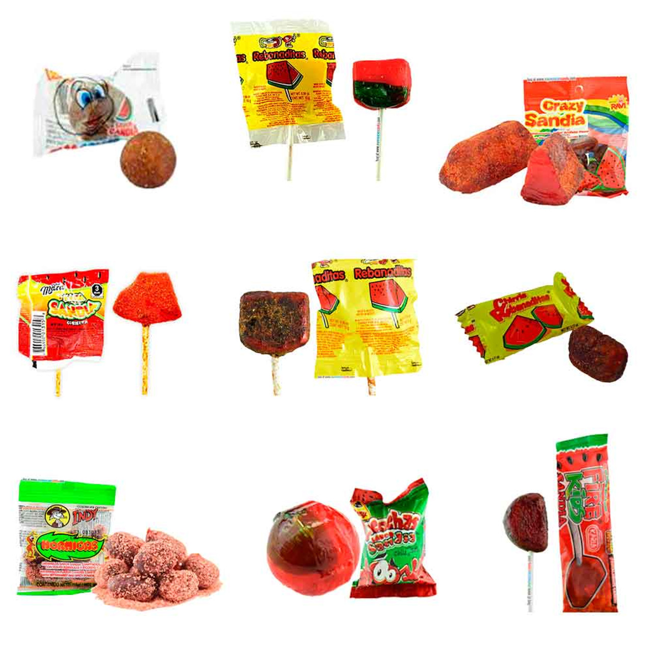 Most popular and delicious Watermelon flavored candies. This box has a great variety of watermelon candies such as Pulparindo's, Lollipops, Pica Gomas and many more. 