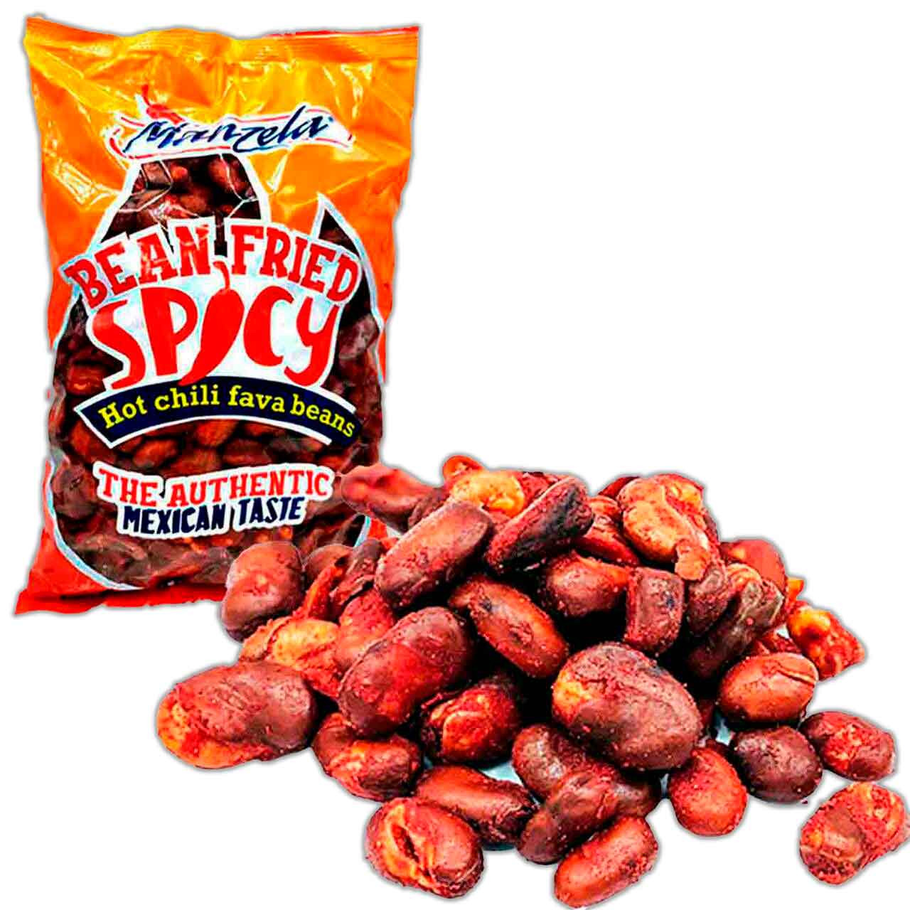 Manzela Habas are a seed that contains a great source of protein. This snack is covered with a delicious hot chilli pepper powder and has a crunchy texture. It comes in a 10 piece package.