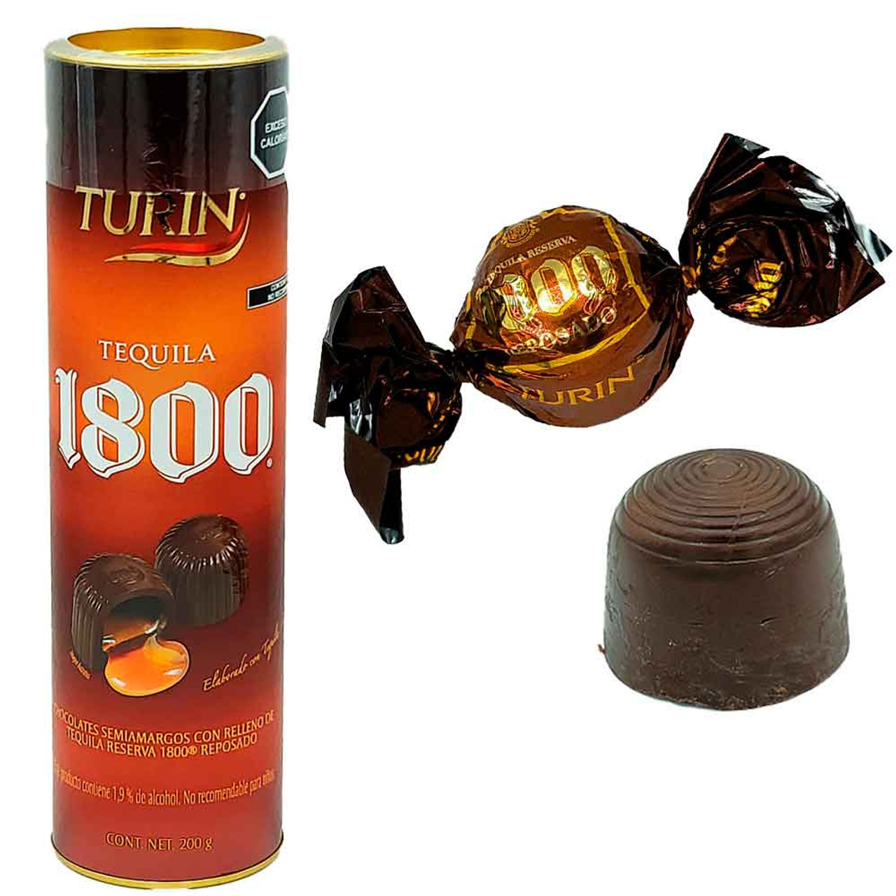 Turin Chocolate 1800 is a delicious semi bitter chocolate with a really tasty liquid caramel filling of a 1800 reserve tequila reposado. A delightful combination between the sweetness and bitterness of a chocolate and the delicious heat of tequila.