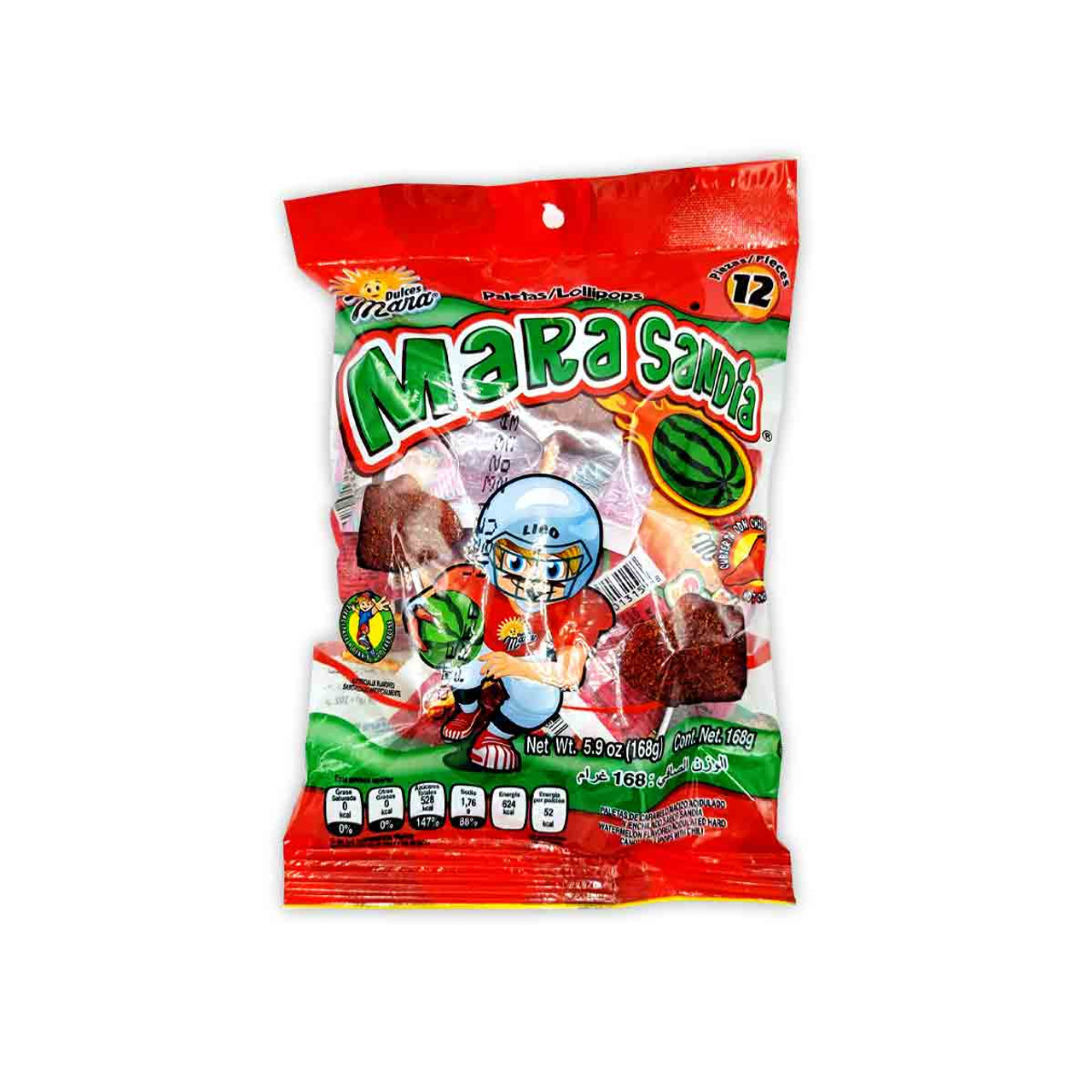 Twelve delicious individually wrapped hard candy lollipops flavored with the fruity essence of watermelons and cover with a thin layer of spicy chili powder.