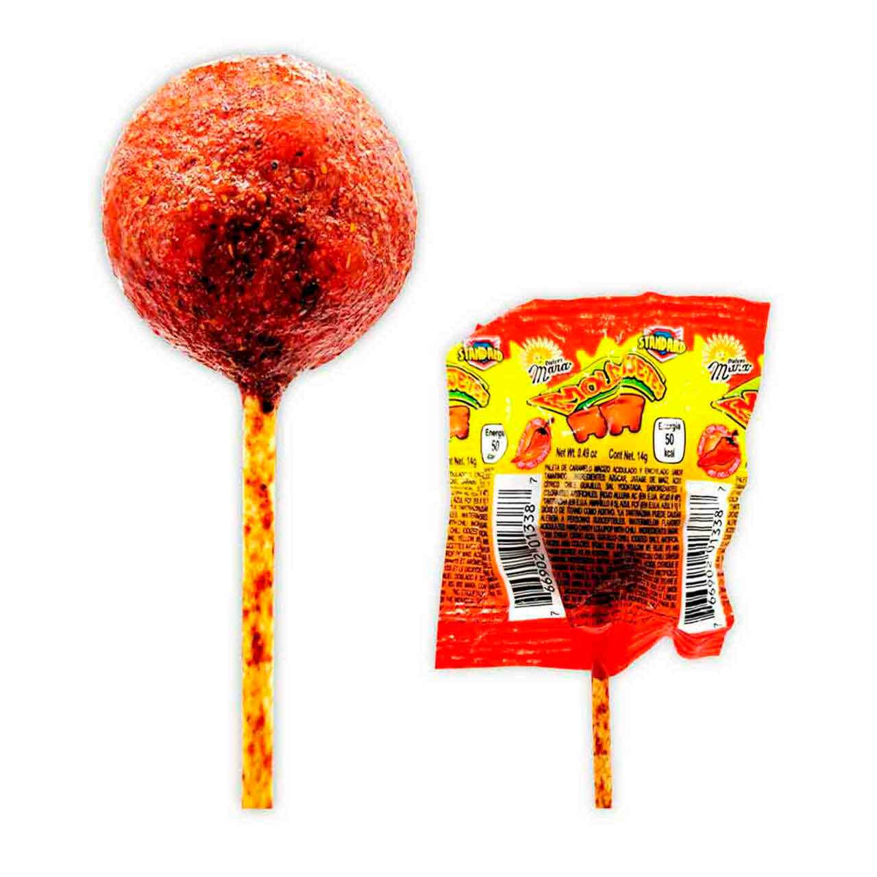 An spicy mild level of flavor combined with the rich fruity essence of tamarind. This delicious lollipop is know as one of the more traditional and typical sauce containers or makers from mexico, this are the "Molcajetes" lollipops from the Mara brand.