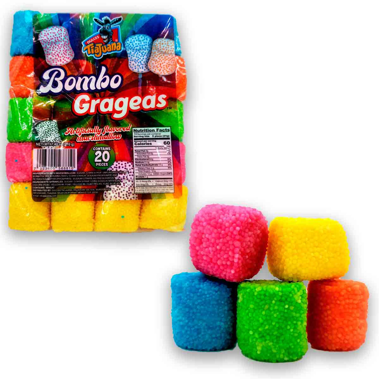 The Gragea Colors are delicious marshmallows with spongy textures and small candy balls full of colorful hues like, pink, yellow, blue, green and some others.