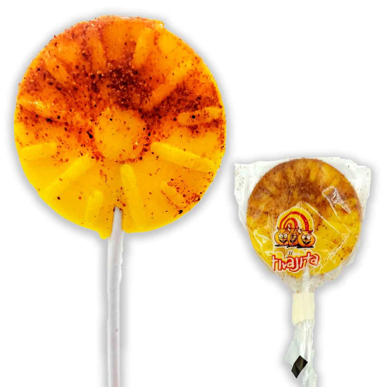 Delicious hard caramel lollipops flavored with the fruity and tropical essence of pineapple.