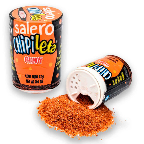 Delicious, sugary and spicy chili powder salt shaker flavored with the essence of chamoy. Delicious, sugary and spicy chili powder salt shaker flavored with the essence of chamoy.