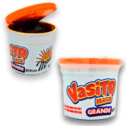 Plastic cups with new size from the brand of candies "Mara" filled with tasty mango and spicy chili caramel. Plastic cups with new size from the brand of candies "Mara" filled with tasty mango and spicy chili caramel.