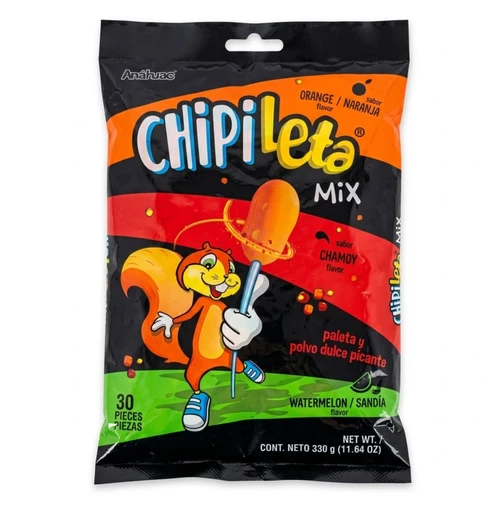 A delicious lollipop and hot candy powder in 3 diferent flavors (Orange, Watermelon, and Cahmoy.) One of the traditional combinations of Mexican candies: hot and sweet…acidulated. Chipileta is ideal for parties and pinatas. Chili powder is made from a single variety of dried ground chile (chile en polvo).