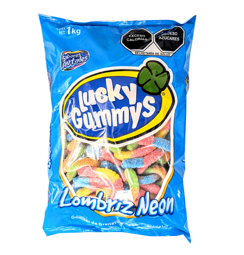 Lucky Gummies Sour Worms Lombriz Neon 2.2LB(1KG)