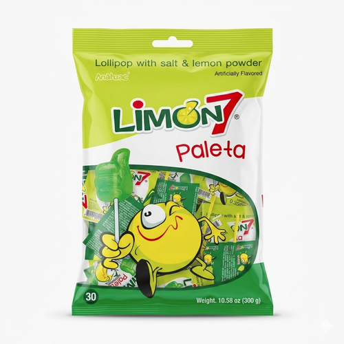 This is a delicious lollipop with a sweet and sour combination of flavors that comes with a tasty lime and salt seasoning powder. The presentation contains 30 pieces per pack.