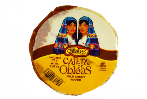 The cajeta inside the wafer is made with goat’s milk and has a slowly simmered with sugar until it forms a syrup so thick that a spoon stands straight up in it. This package contains 10 pieces.