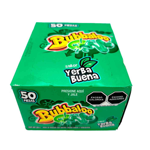 Small package full of fifty individually wrapped pieces of "Yerbabuena" flavored chewy gums from the brand of gummies "Adams".