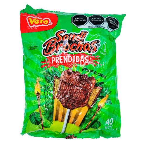 Forty individually wrapped pieces of watermelon flavored hard candy lollipops from the well-known mexican brand of candies Vero.