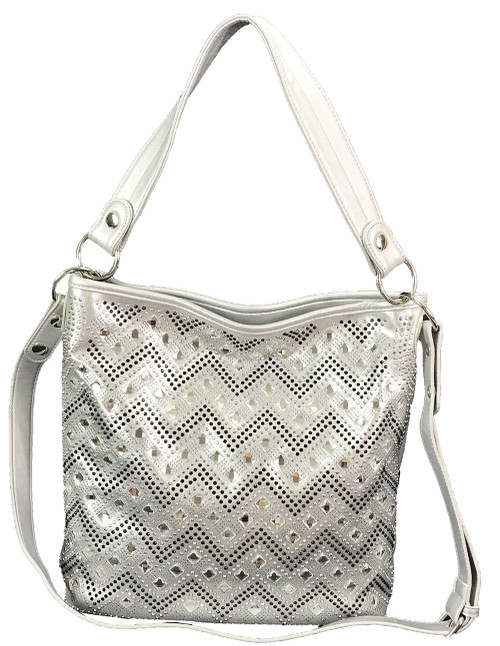 Rhinestone Chevron Hobo Bag. Front POV. Color: Silver