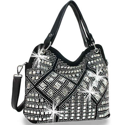 Geometric Gem Handbag. Front POV. Color: Black
