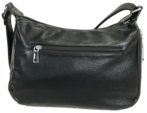 Locking Front Pockets Concealed Carry Purse. Back POV. Color: Black