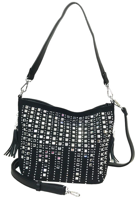 Small Waterfall Shoulder Bag. Front POV. Color: Black
