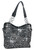 Laser-Cut Rhinestone Purse w/ Double Chain Handles. Front POV. Color: Black