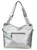 Laser-Cut Rhinestone Purse w/ Double Chain Handles. Back POV. Color: Pewter