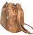 Large Leather Bucket Bag. Side POV. Color: Brown