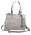 Medium-Sized Studded Gun Tote Bag w/ extra strap. Front POV. Color: Gray