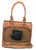 Medium-Sized Studded Gun Tote Bag. Back POV with unzipped pouch. Color: Brown