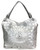 Rhinestone Starburst Shoulder Bag w/ Double Handles. Front POV. Color: Silver