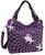 Rhinestone Starburst Shoulder Bag w/ Double Handles. Front POV. Color: Purple