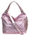 Mirror Rhinestone Purse w/ strap. Front POV. Color: Light Pink