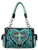 Angel Wing Western Handbag. Front POV. Color: Black/Turquoise