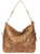 Laser-Cut Concealed Carry Hobo Bag. Front POV. Color: Brown