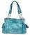 Floral Western Purse w/ Embroidered Cross. Back POV. Color: Turquoise