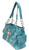 Floral Western Purse w/ Embroidered Cross. Side POV. Color: Turquoise