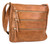 Triple Zipper Swing Bag. Front POV. Color: Brown