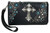 Floral Cross-Embroidered Wallet. Front POV. Color: Black