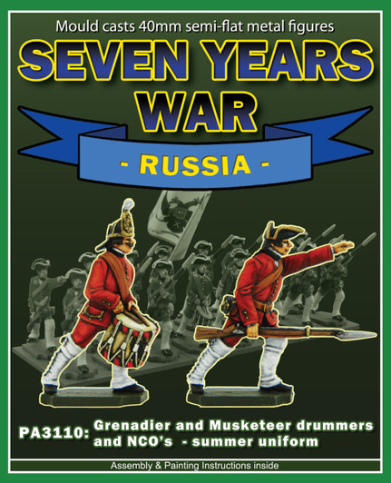 PA3110 Seven Years War Russia: Infantry Grenadier and Musketeer Drummer and NCO label