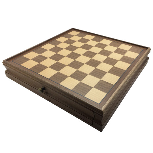 Wooden Chess Case with two drawers for your pieces and a built in board.