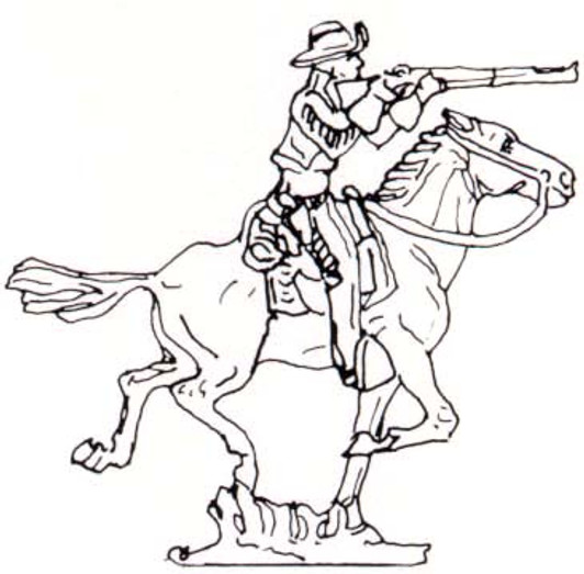 Cowboy riding horse firing gun