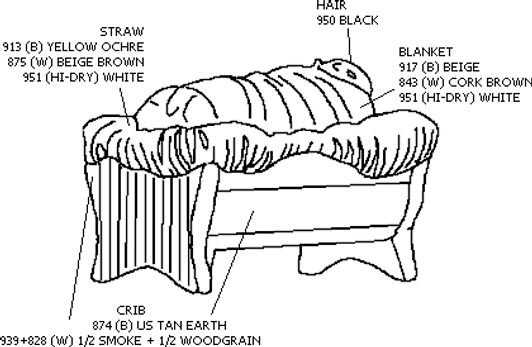 Painting Instruction for Baby Jesus and Crib.